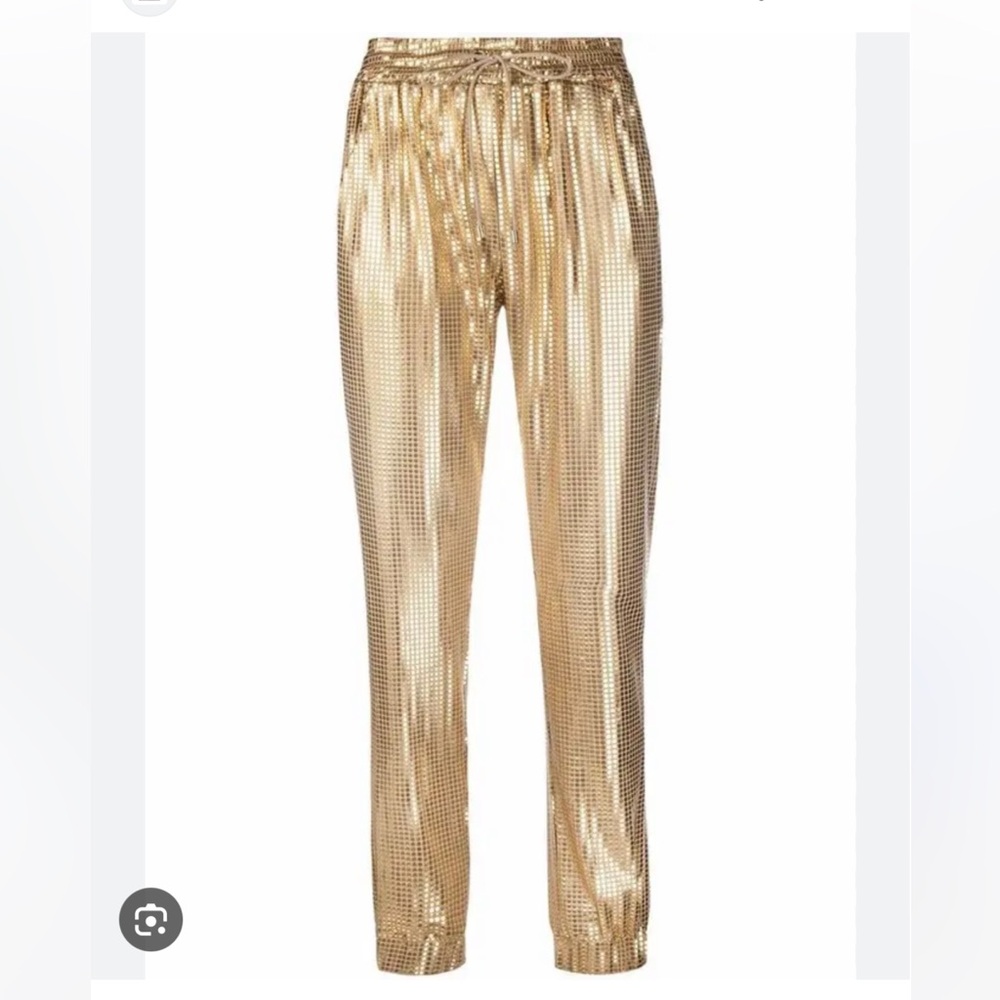 Pinko trousers Gold Studded laminated Jogger Pants bottoms NWT Tik trend viral
